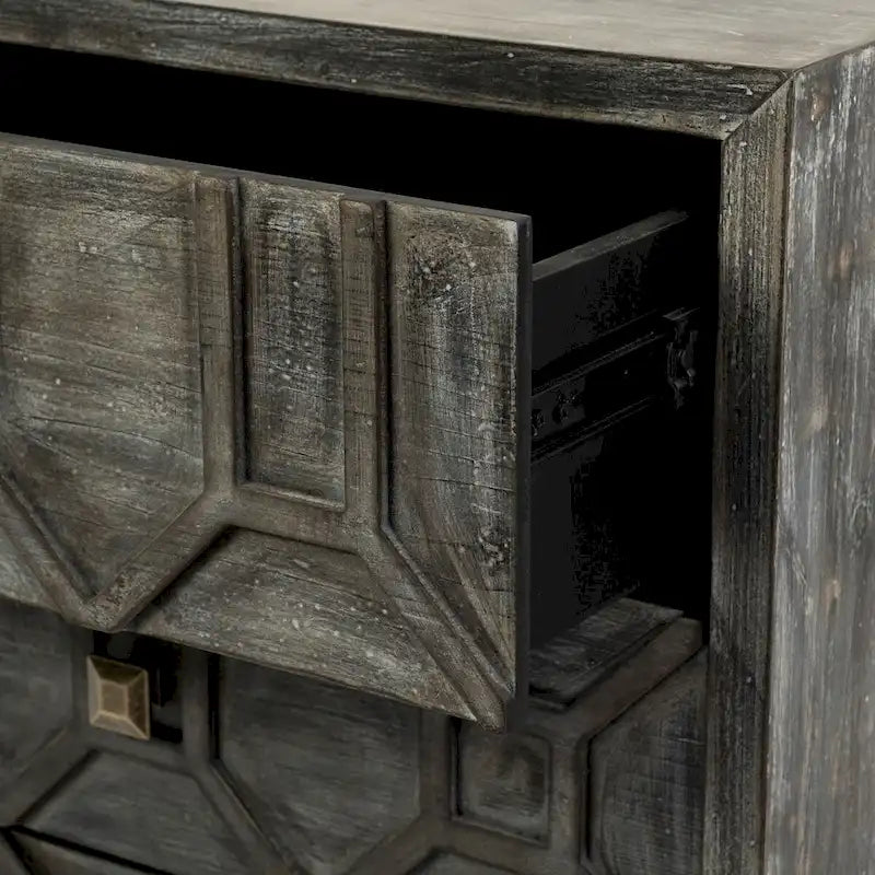 Credenza Genevieve I con impiallacciatura in abete grigio, struttura in ferro e 3 cassetti - 39.0L x 15.7W x 30.9H