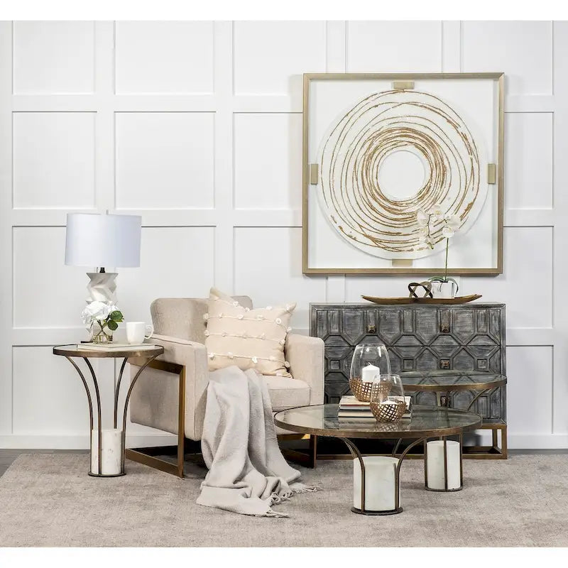 Credenza Genevieve I con impiallacciatura in abete grigio, struttura in ferro e 3 cassetti - 39.0L x 15.7W x 30.9H