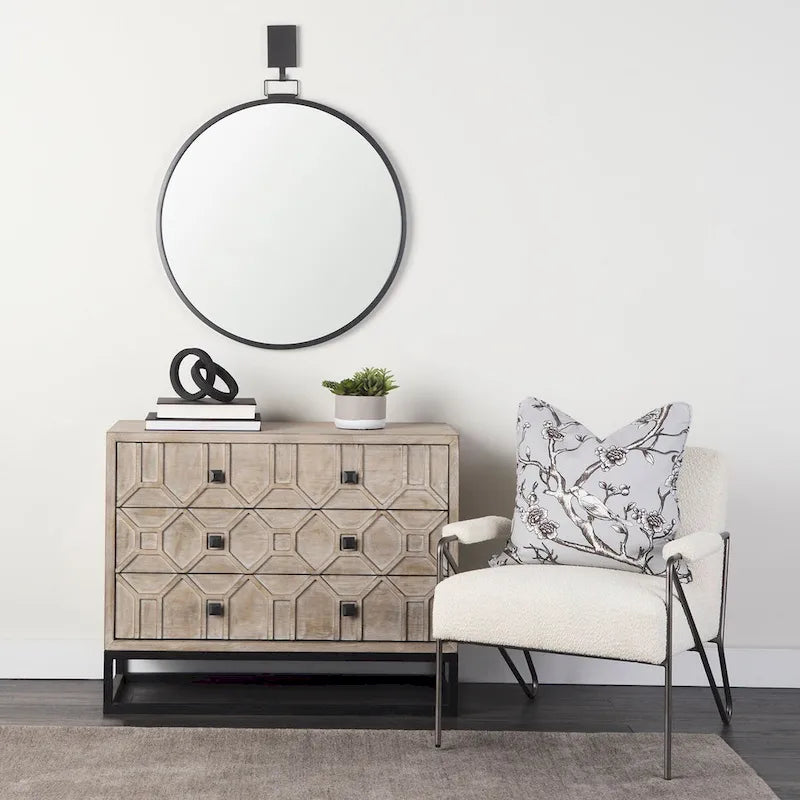 Credenza Genevieve I con impiallacciatura in abete grigio, struttura in ferro e 3 cassetti - 39.0L x 15.7W x 30.9H