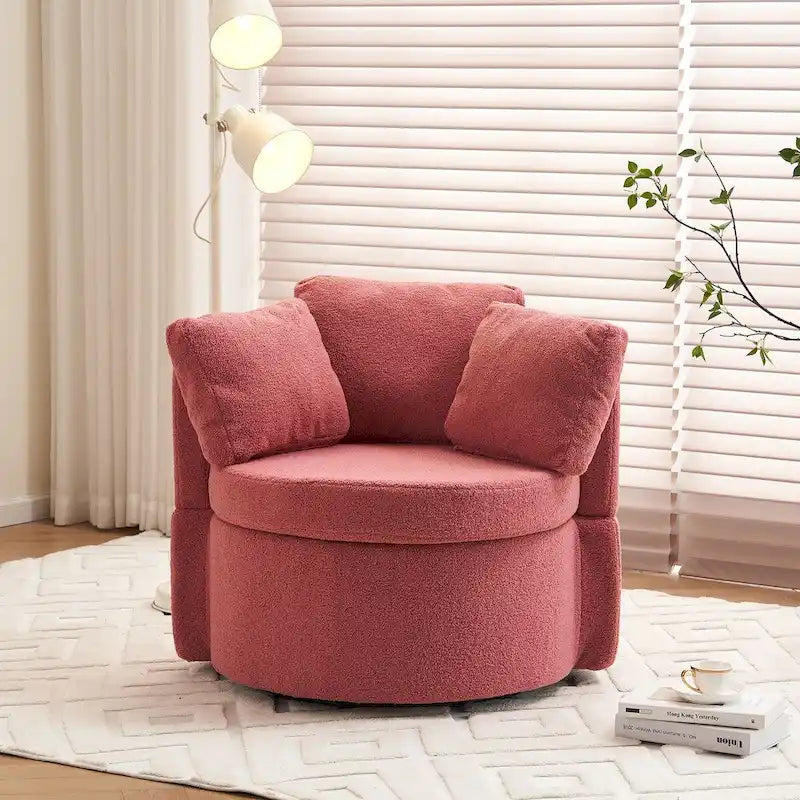 Fauteuil pivotant en tissu avec rangement et coussin de dossier pour le salon