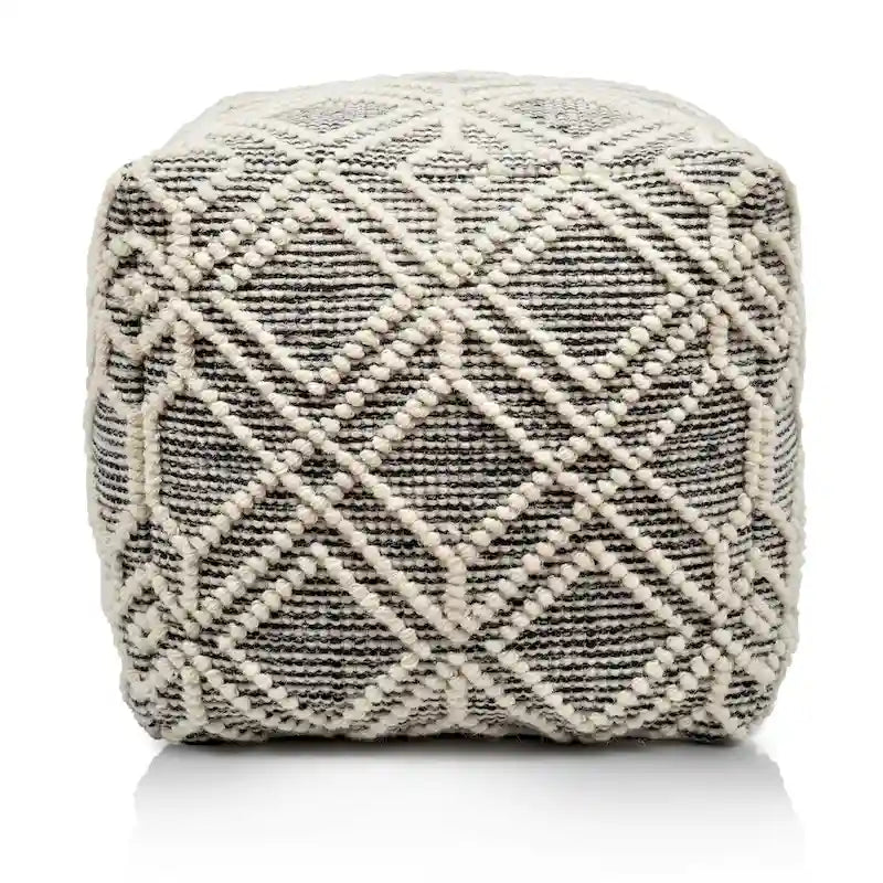 Pouf poggiapiedi Loominaire fatto a mano in lana Addo e fibra naturale di cotone, per salotto, camera da letto e soggiorno (40x40x40 cm)