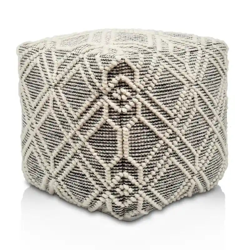 Pouf poggiapiedi Loominaire fatto a mano in lana Addo e fibra naturale di cotone, per salotto, camera da letto e soggiorno (40x40x40 cm)