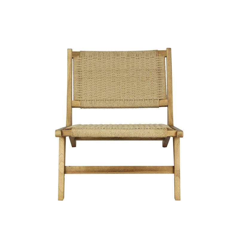 Poltrona lounge senza braccioli Hartley Mid-Century Modern in legno con erba marina intrecciata, naturale di JONATHAN Y