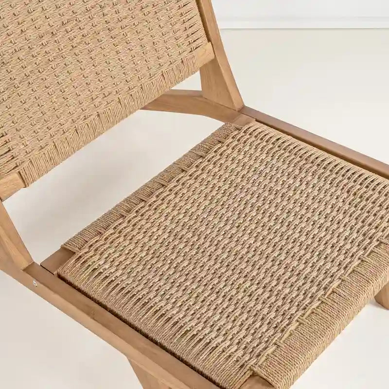 Poltrona lounge senza braccioli Hartley Mid-Century Modern in legno con erba marina intrecciata, naturale di JONATHAN Y