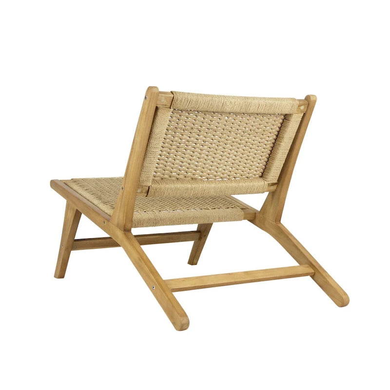 Poltrona lounge senza braccioli Hartley Mid-Century Modern in legno con erba marina intrecciata, naturale di JONATHAN Y