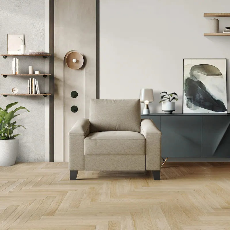 Poltrona con braccioli rivestita in lino stile semplice CraftPorch