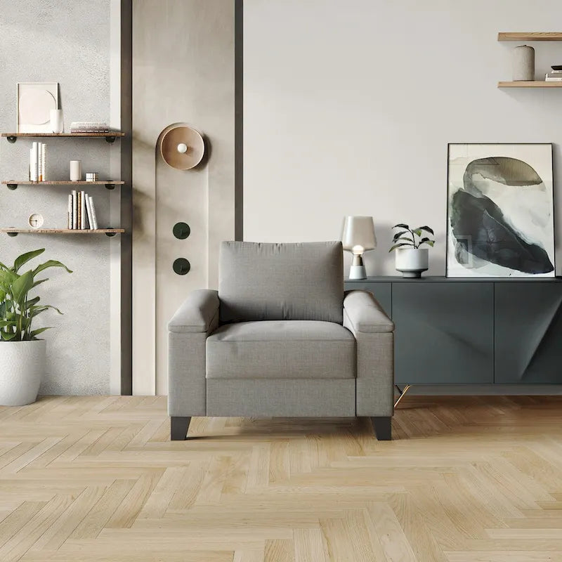 Poltrona con braccioli rivestita in lino stile semplice CraftPorch