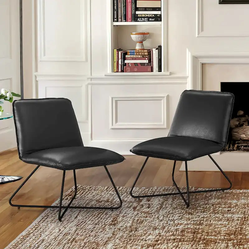 Set di 2 Poltrone Accent in Ecopelle Mid-Century con Schienale Regolabile - 31.5 A X 22.2 L X 23.6 P
