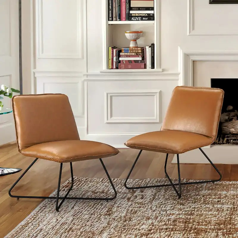 Set di 2 Poltrone Accent in Ecopelle Mid-Century con Schienale Regolabile - 31.5 A X 22.2 L X 23.6 P