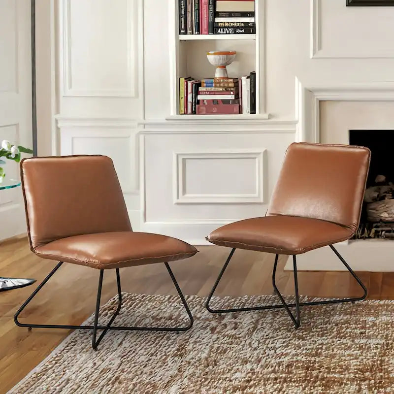 Set di 2 Poltrone Accent in Ecopelle Mid-Century con Schienale Regolabile - 31.5 A X 22.2 L X 23.6 P