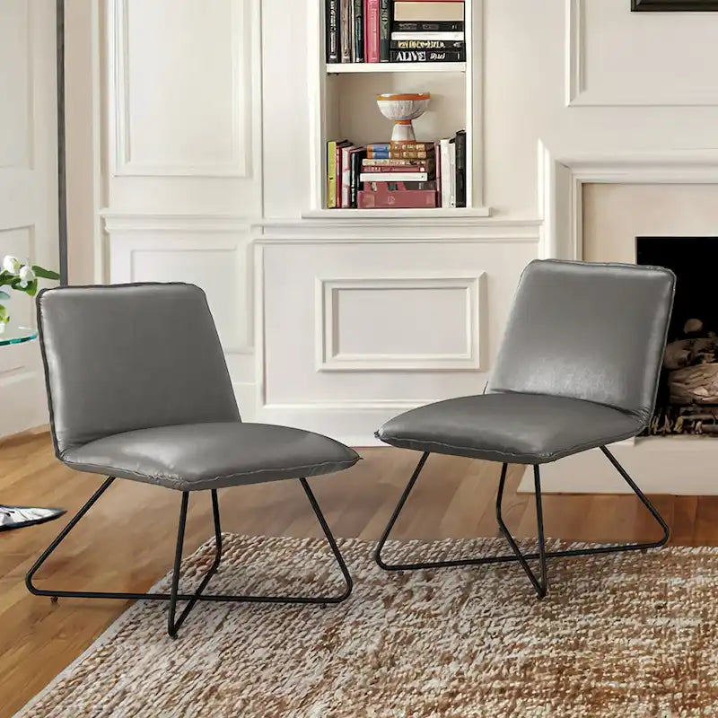 Set di 2 Poltrone Accent in Ecopelle Mid-Century con Schienale Regolabile - 31.5 A X 22.2 L X 23.6 P