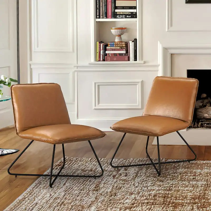 Set di 2 Poltrone Accent in Ecopelle Mid-Century con Schienale Regolabile - 31.5 A X 22.2 L X 23.6 P