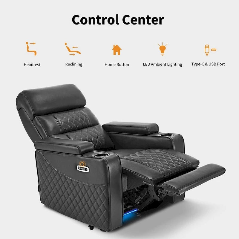 Poltrona reclinabile elettrica MCombo, divano reclinabile elettrico con poggiatesta regolabile e porta USB e Type-C, similpelle HTS432