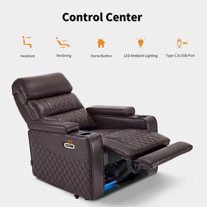 Poltrona reclinabile elettrica MCombo, divano reclinabile elettrico con poggiatesta regolabile e porta USB e Type-C, similpelle HTS432