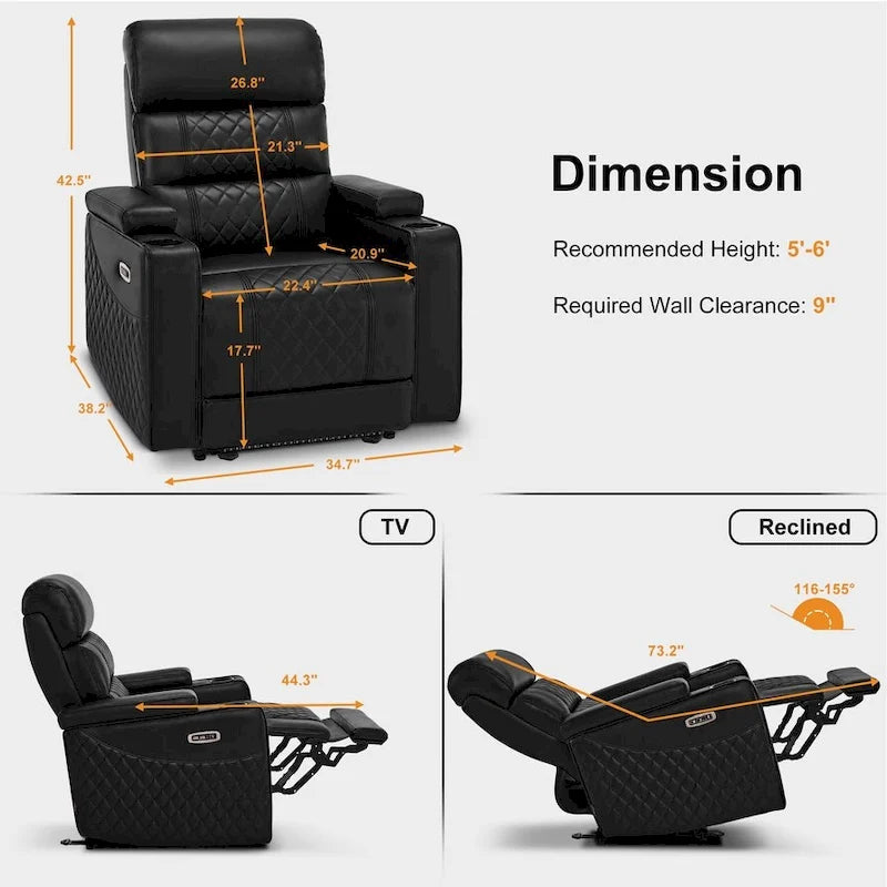 Poltrona reclinabile elettrica MCombo, divano reclinabile elettrico con poggiatesta regolabile e porta USB e Type-C, similpelle HTS432