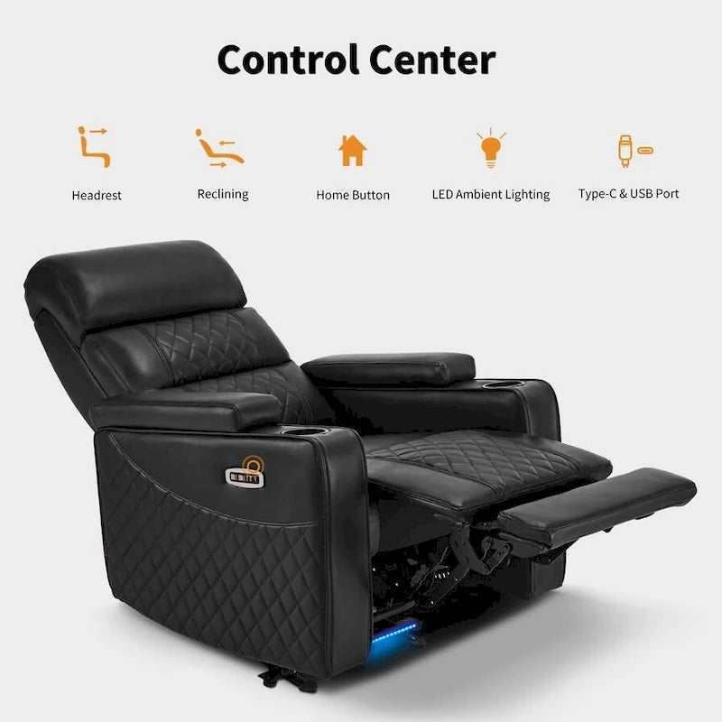 Poltrona reclinabile elettrica MCombo, divano reclinabile elettrico con poggiatesta regolabile e porta USB e Type-C, similpelle HTS432