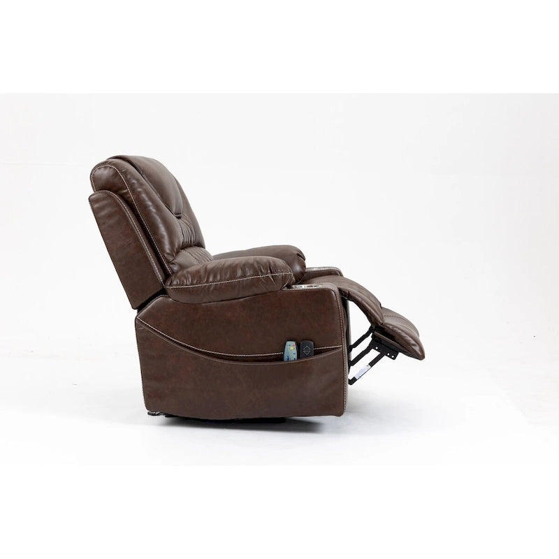 Poltrona reclinabile elettrica in pelle marrone, massaggio multifunzione, riscaldamento, portabicchieri