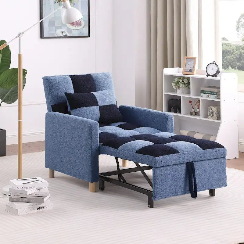 Poltrona Letto Convertibile 3 in 1, Divano Singolo (Bianco Nero)