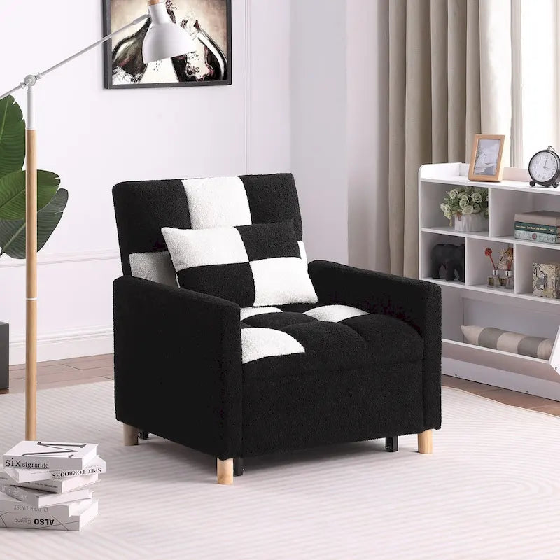Poltrona Letto Convertibile 3 in 1, Divano Singolo (Bianco Nero)