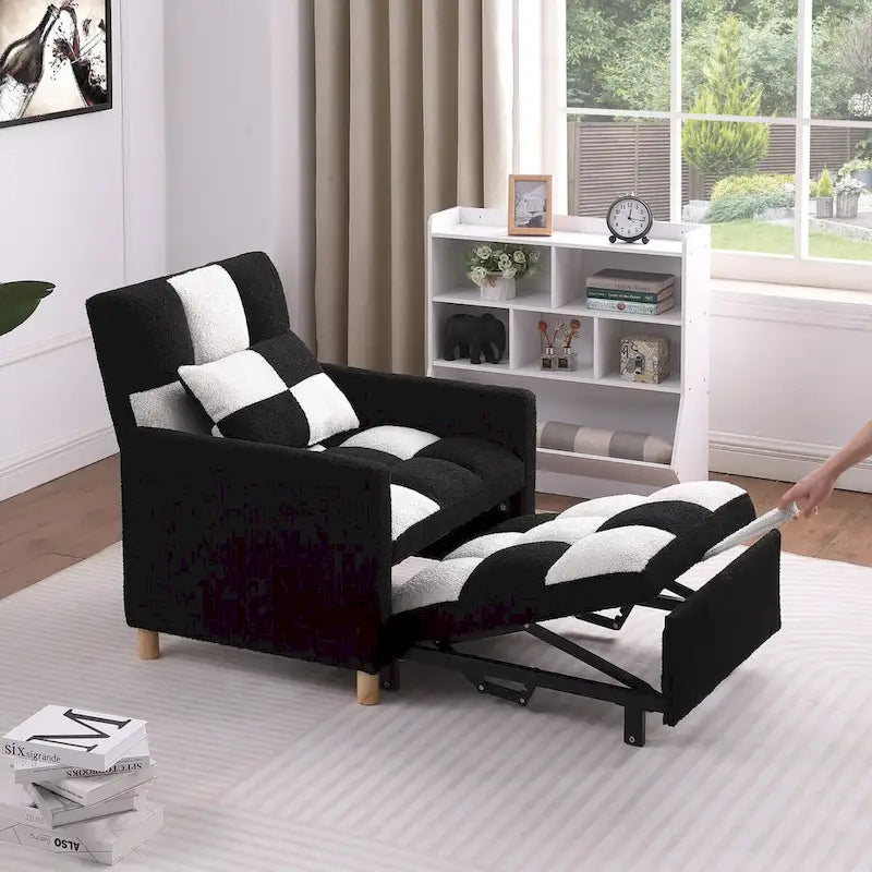 Poltrona Letto Convertibile 3 in 1, Divano Singolo (Bianco Nero)