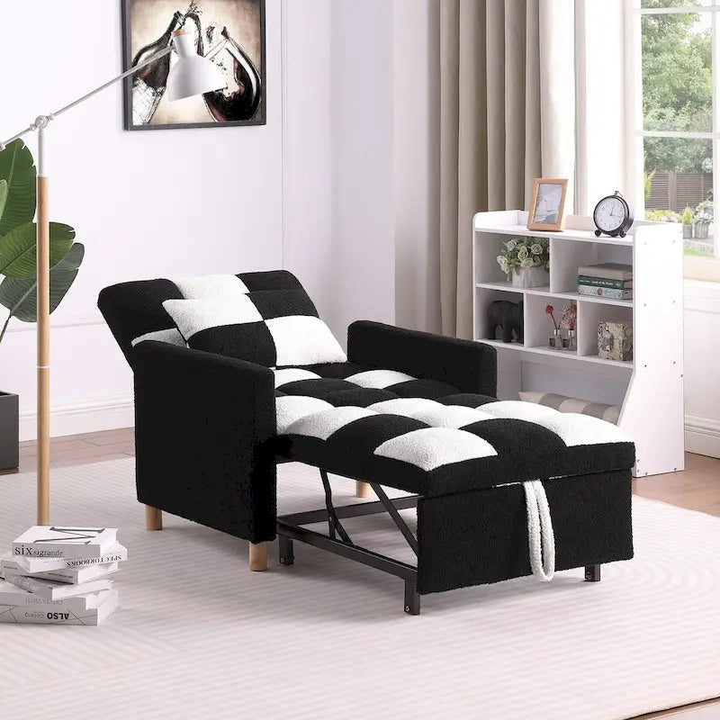 Poltrona Letto Convertibile 3 in 1, Divano Singolo (Bianco Nero)