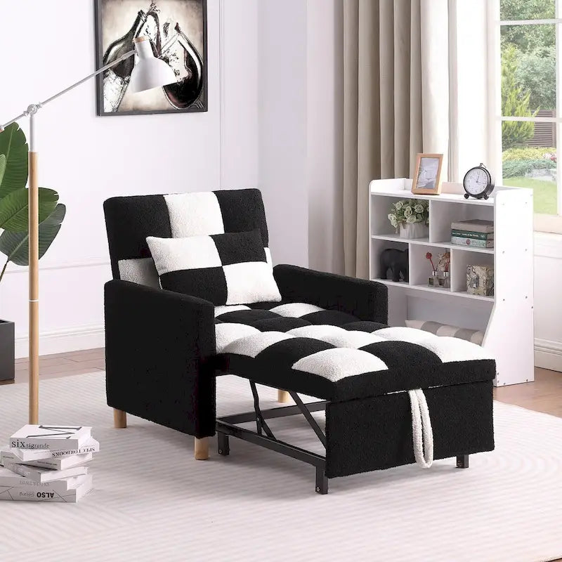 Poltrona Letto Convertibile 3 in 1, Divano Singolo (Bianco Nero)