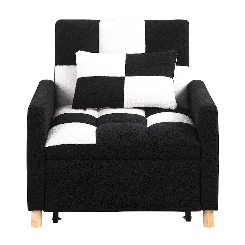 Poltrona Letto Convertibile 3 in 1, Divano Singolo (Bianco Nero)