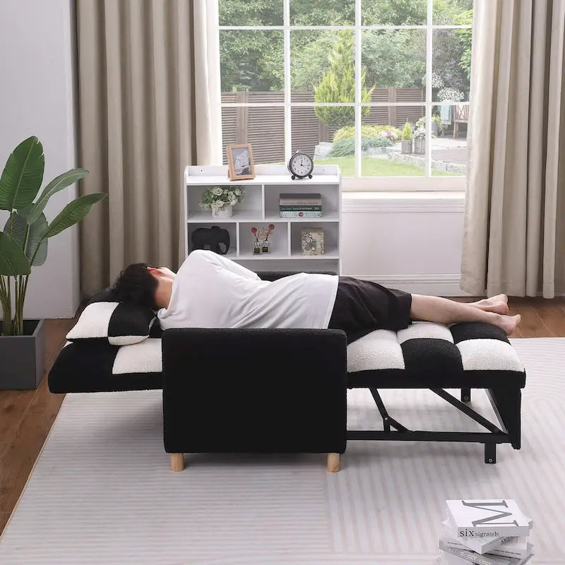 Poltrona Letto Convertibile 3 in 1, Divano Singolo (Bianco Nero)