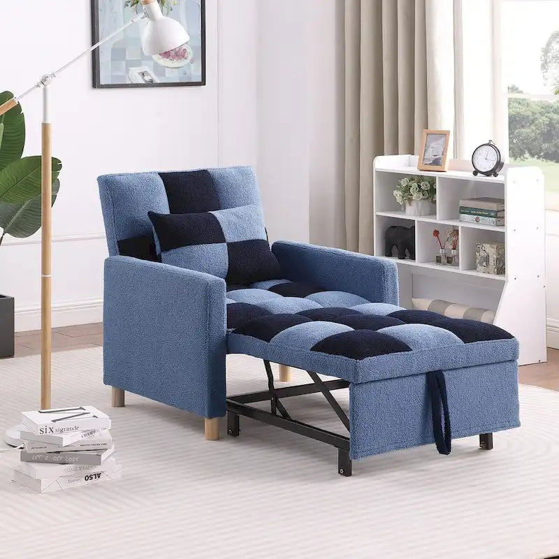 Poltrona Letto Convertibile 3 in 1, Divano Singolo (Bianco Nero)