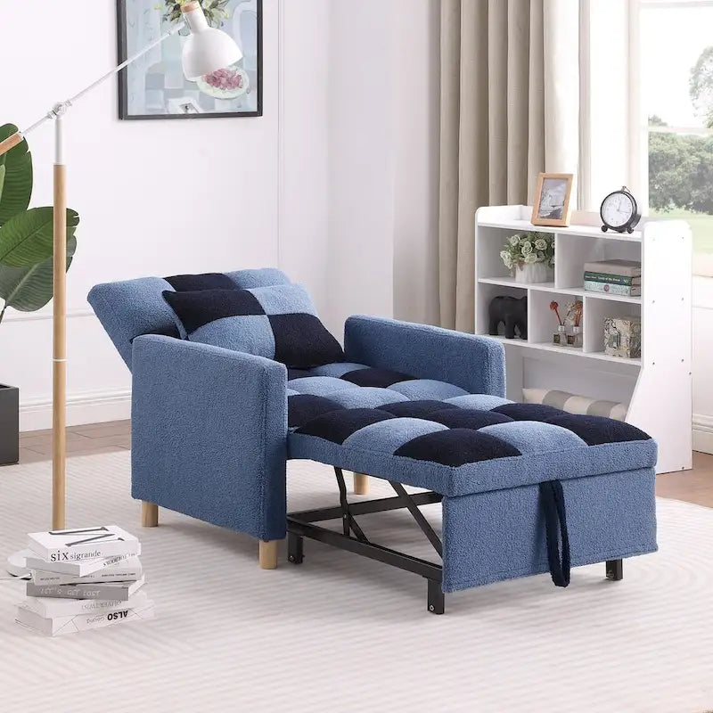 Poltrona Letto Convertibile 3 in 1, Divano Singolo (Bianco Nero)