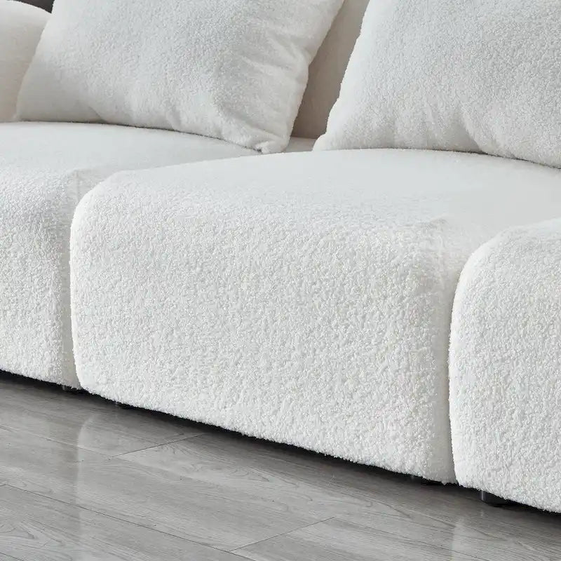 Mobili Soggiorno Divano Pigro Tre Posti in Tessuto Teddy Bianco, Alta qualità e resistente