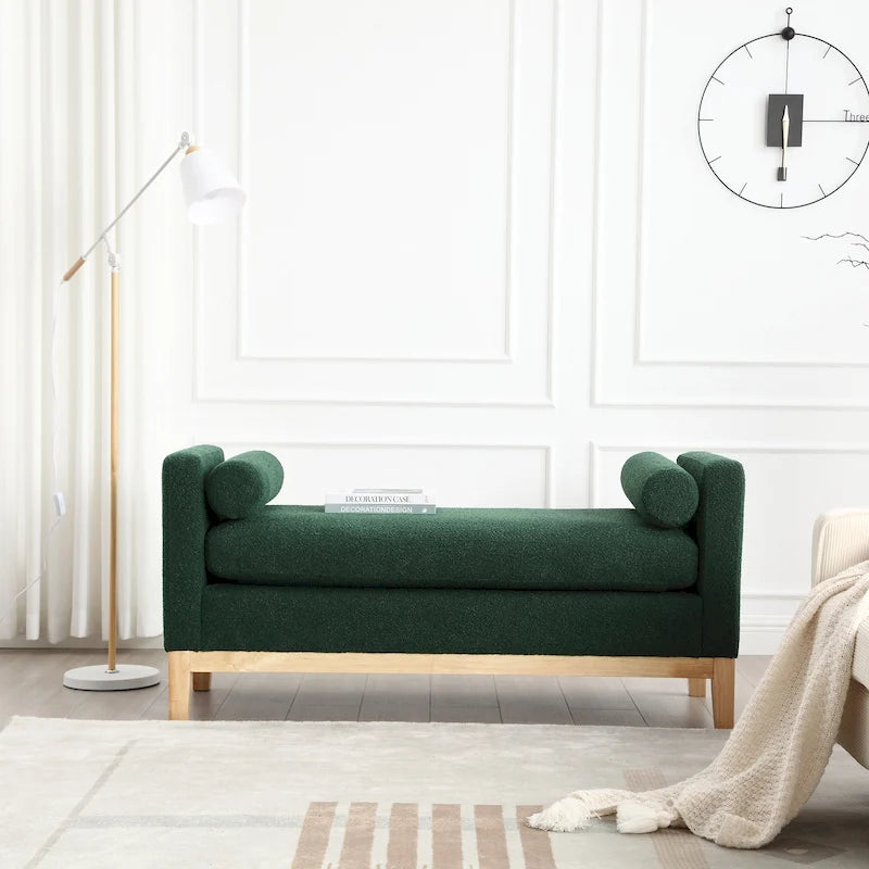 Panca imbottita con gambe in legno