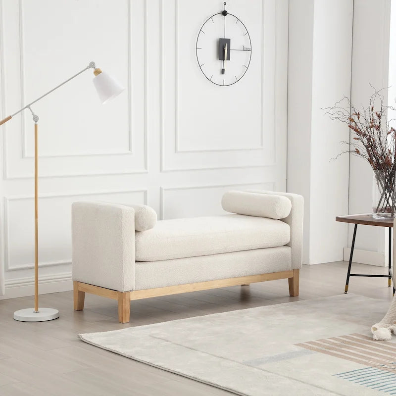 Panca imbottita con gambe in legno