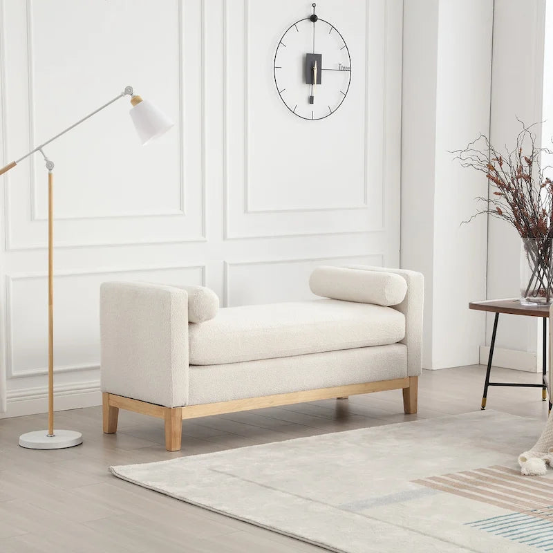 Panca imbottita con gambe in legno