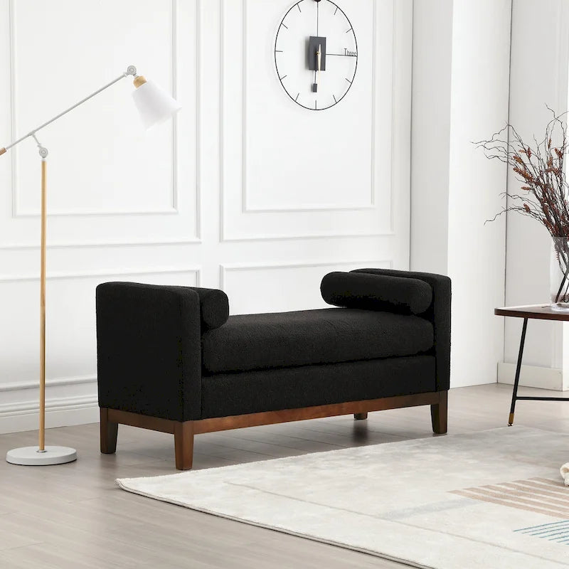 Panca imbottita con gambe in legno