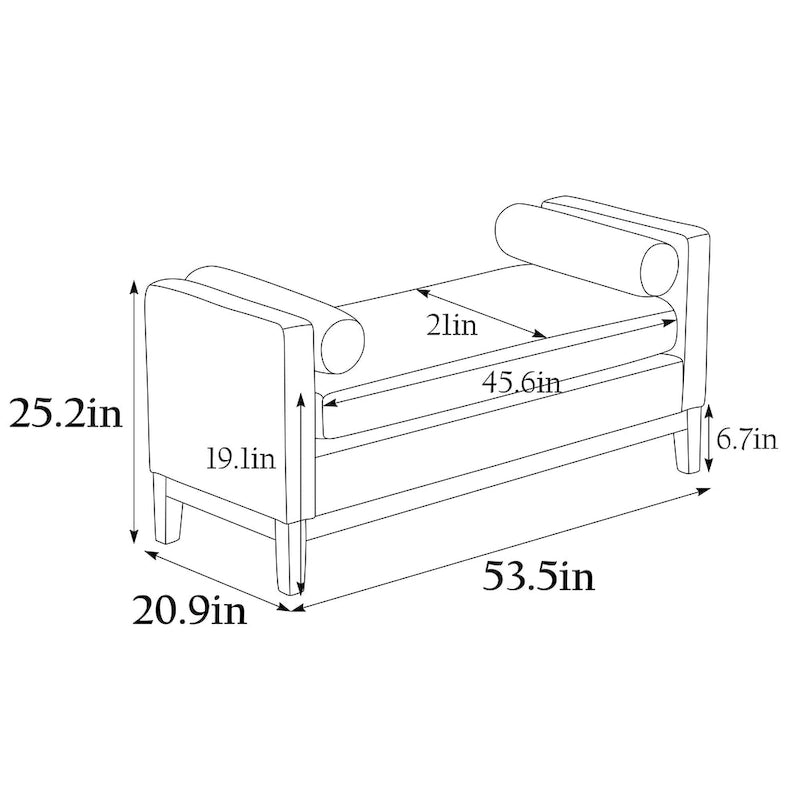 Panca imbottita con gambe in legno