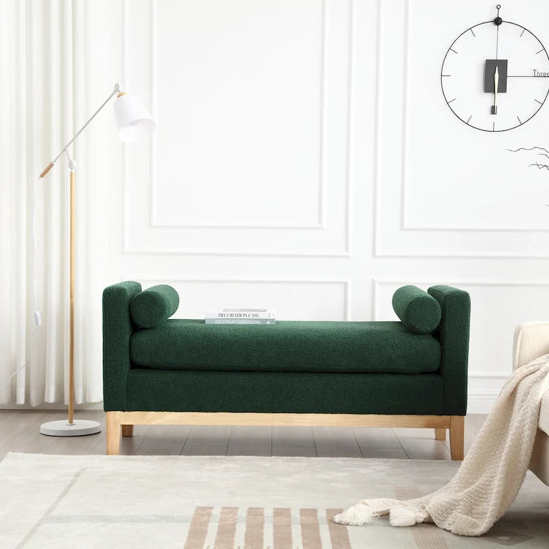 Panca imbottita con gambe in legno