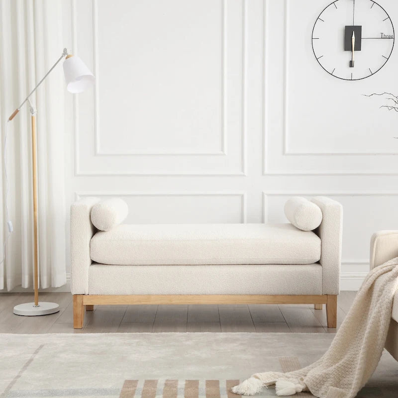 Panca imbottita con gambe in legno