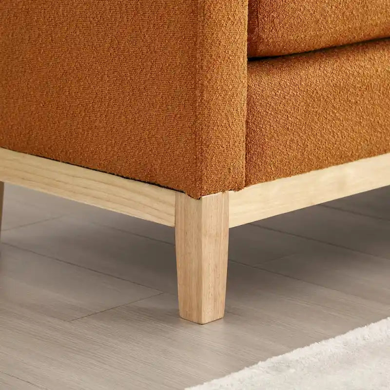Panca imbottita con gambe in legno