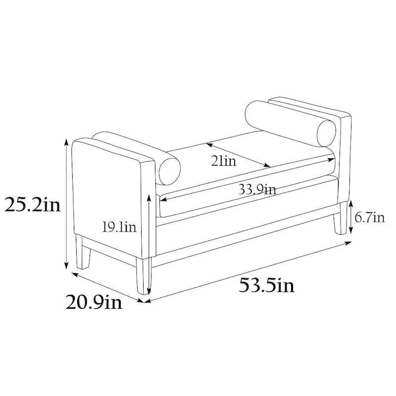 Panca imbottita con gambe in legno