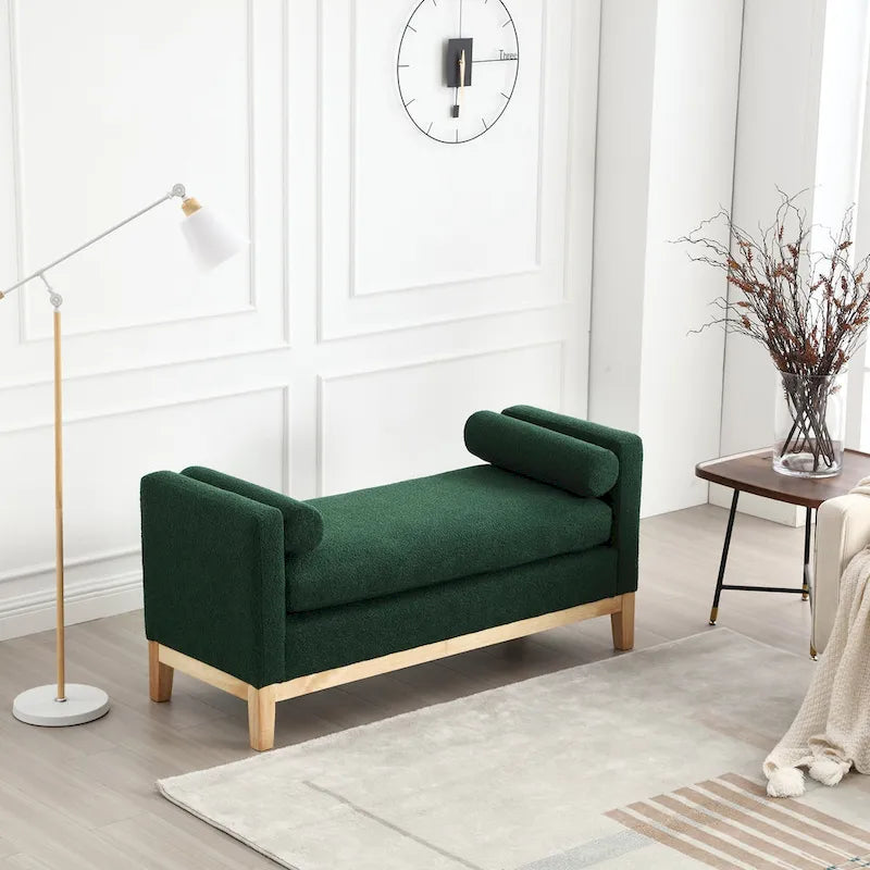 Panca imbottita con gambe in legno