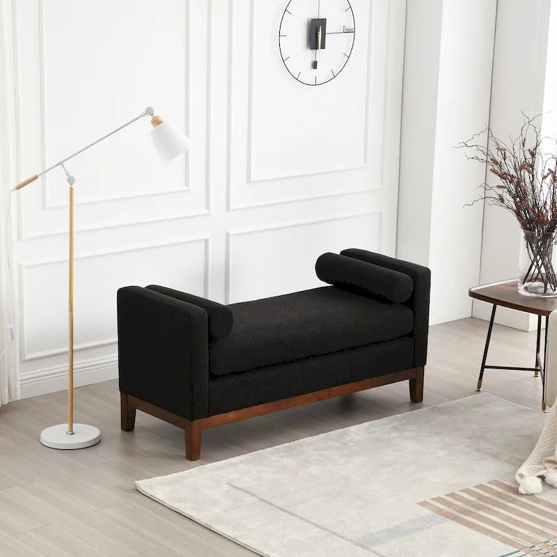 Panca imbottita con gambe in legno