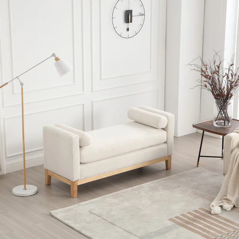 Panca imbottita con gambe in legno