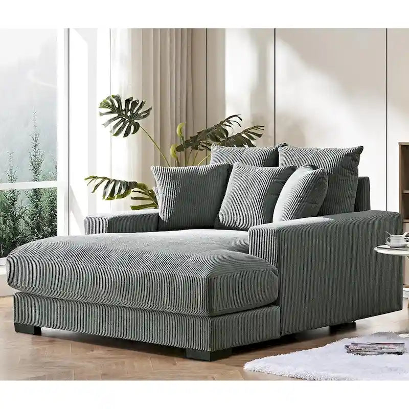 Chaise longue US Pride Furniture Luxe oversize in morbido tessuto a coste per soggiorno e camera da letto
