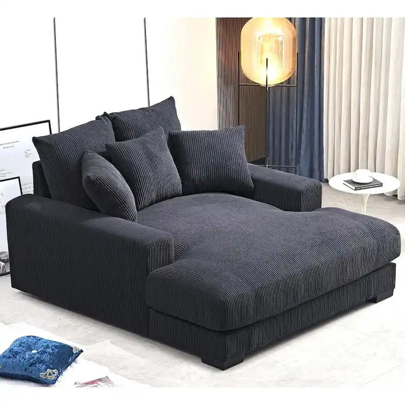 Chaise longue US Pride Furniture Luxe oversize in morbido tessuto a coste per soggiorno e camera da letto