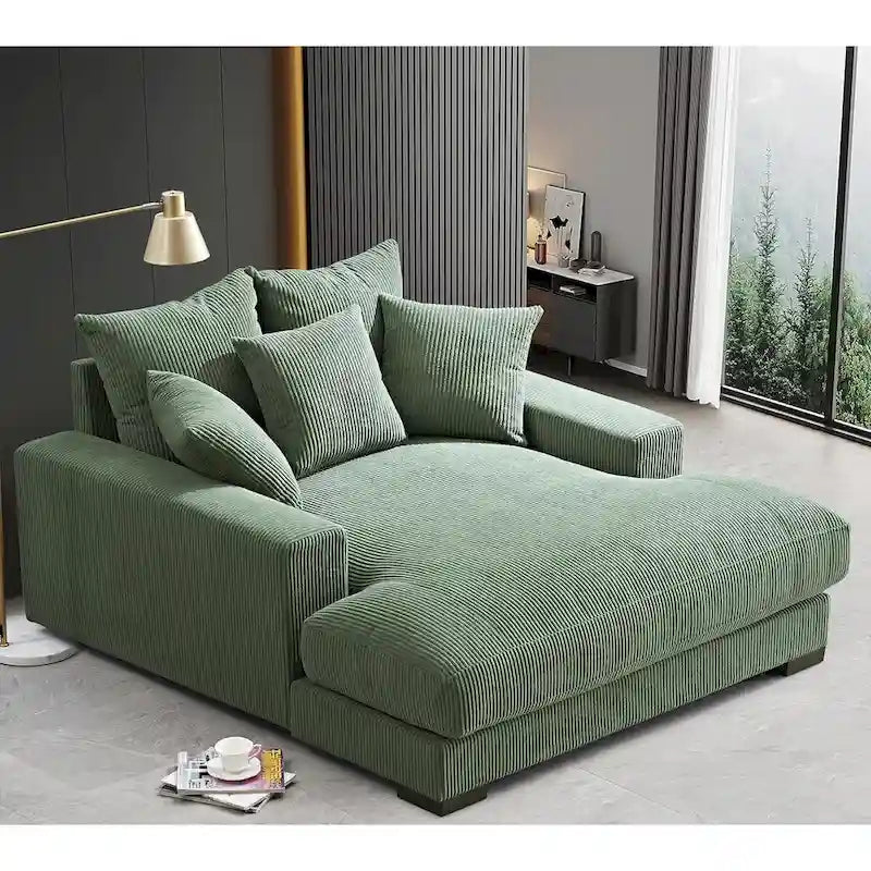 Chaise longue US Pride Furniture Luxe oversize in morbido tessuto a coste per soggiorno e camera da letto