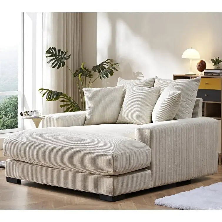 Chaise longue US Pride Furniture Luxe oversize in morbido tessuto a coste per soggiorno e camera da letto