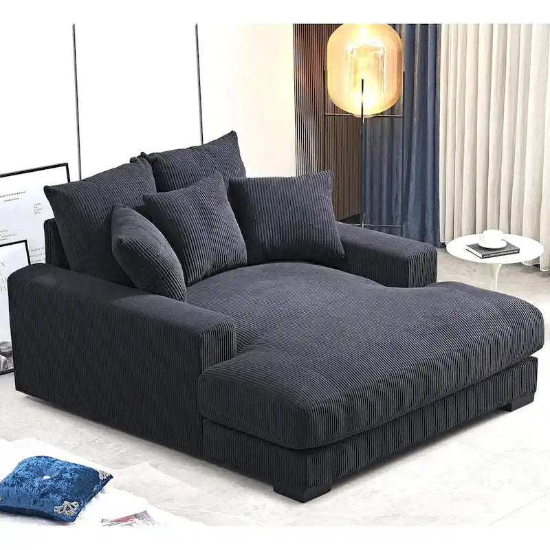 Chaise longue US Pride Furniture Luxe oversize in morbido tessuto a coste per soggiorno e camera da letto