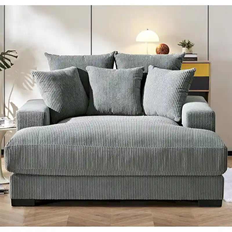 Chaise longue US Pride Furniture Luxe oversize in morbido tessuto a coste per soggiorno e camera da letto
