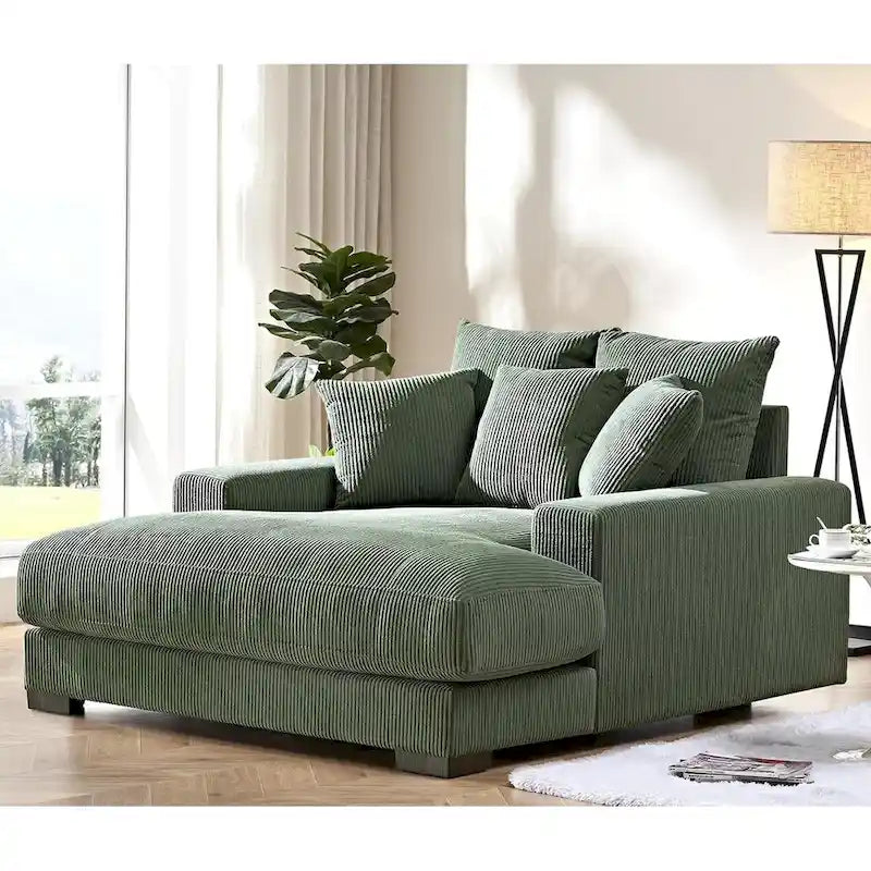 Chaise longue US Pride Furniture Luxe oversize in morbido tessuto a coste per soggiorno e camera da letto